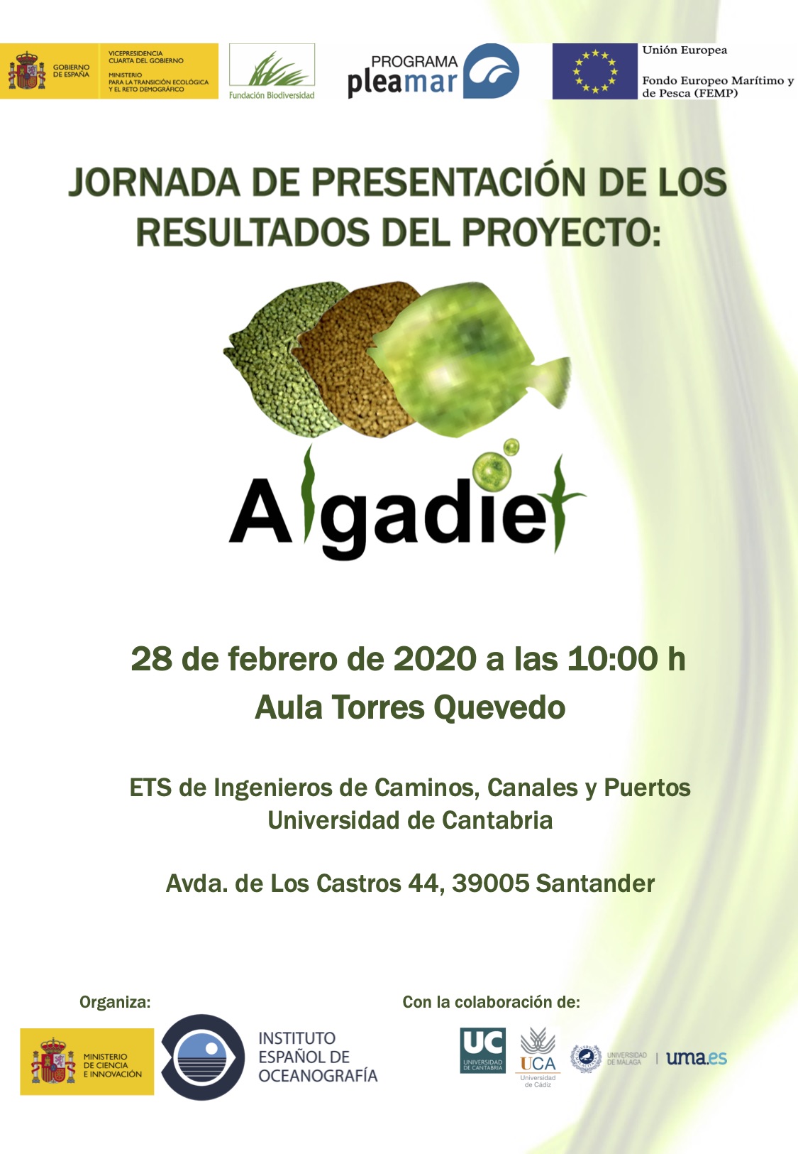 Cartel de presentación de la Jornada de Divulgación del proyecto ALGADIET