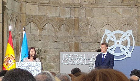 Victoria Besada durante su discurso tras recibir la medalla en nombre del Centro Oceanográfico de Vigo