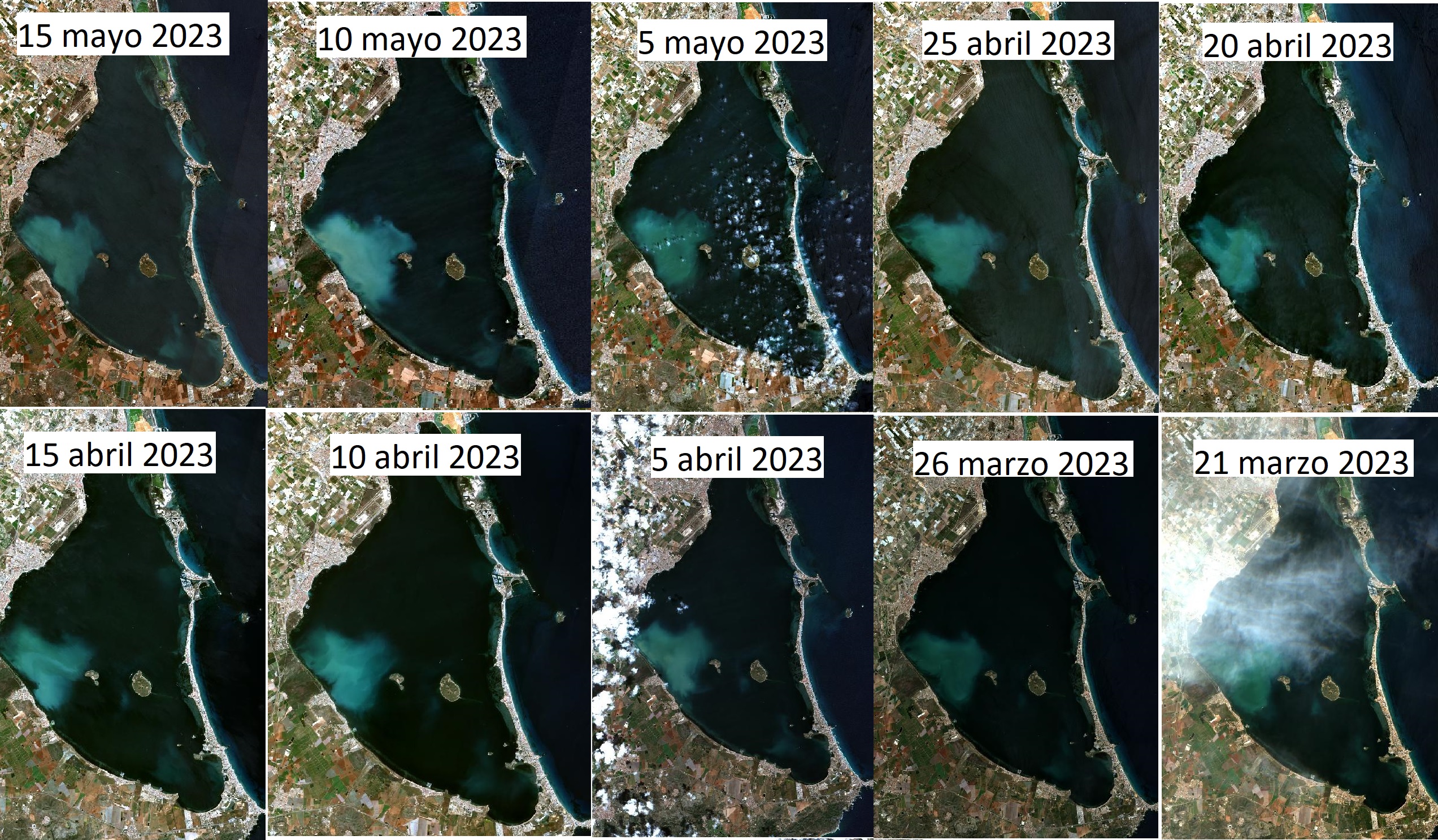Secuencia de imágenes satélite donde se observa la evolución de la masa de agua en las últimas semanas obtenidas en el sistema de observación de BELICH | IEO