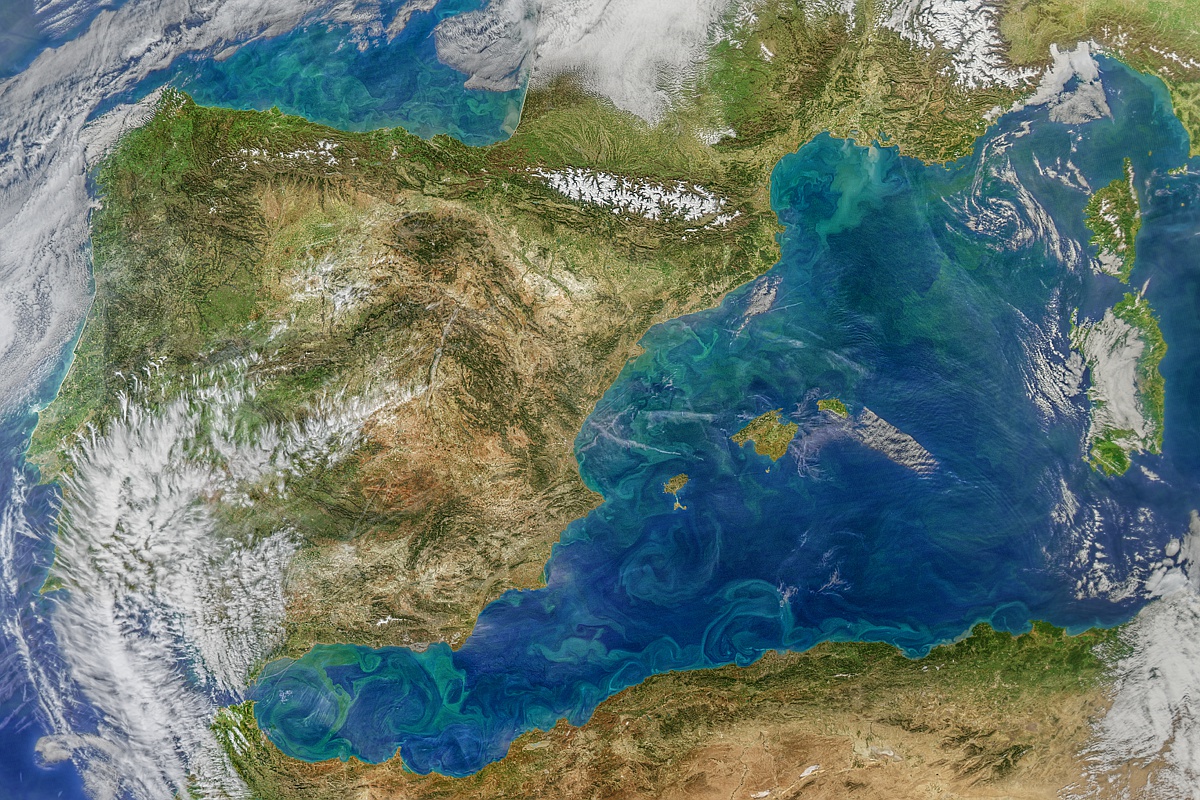 Imagen del Mediterráneo occidental tomada por el sensor MODIS-Aqua de la NASA