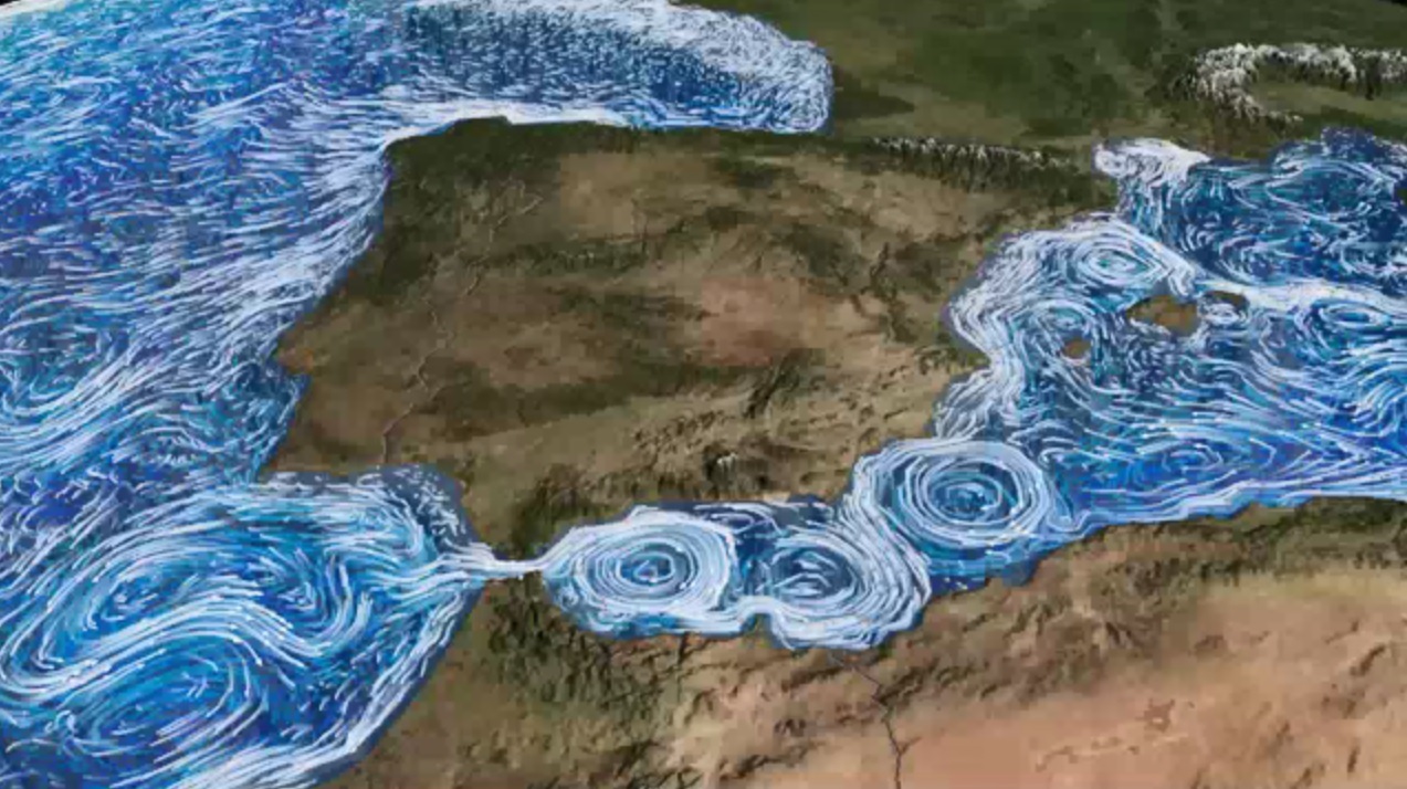 Corrientes oceánicas en el Mediterráneo. © NASA/Goddard Space Flight Center Scientific Visualization Studio
